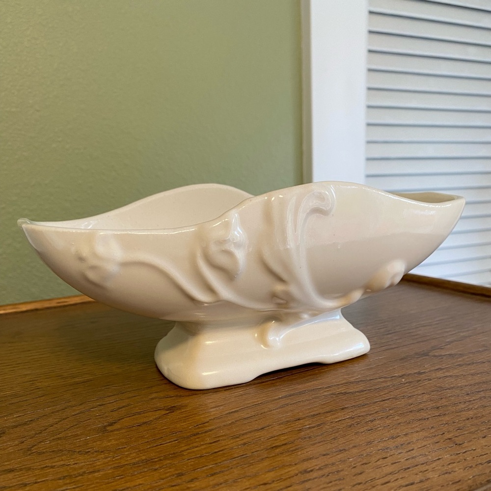 Vintage Ivory Ceramic Decorative Footed Bowl